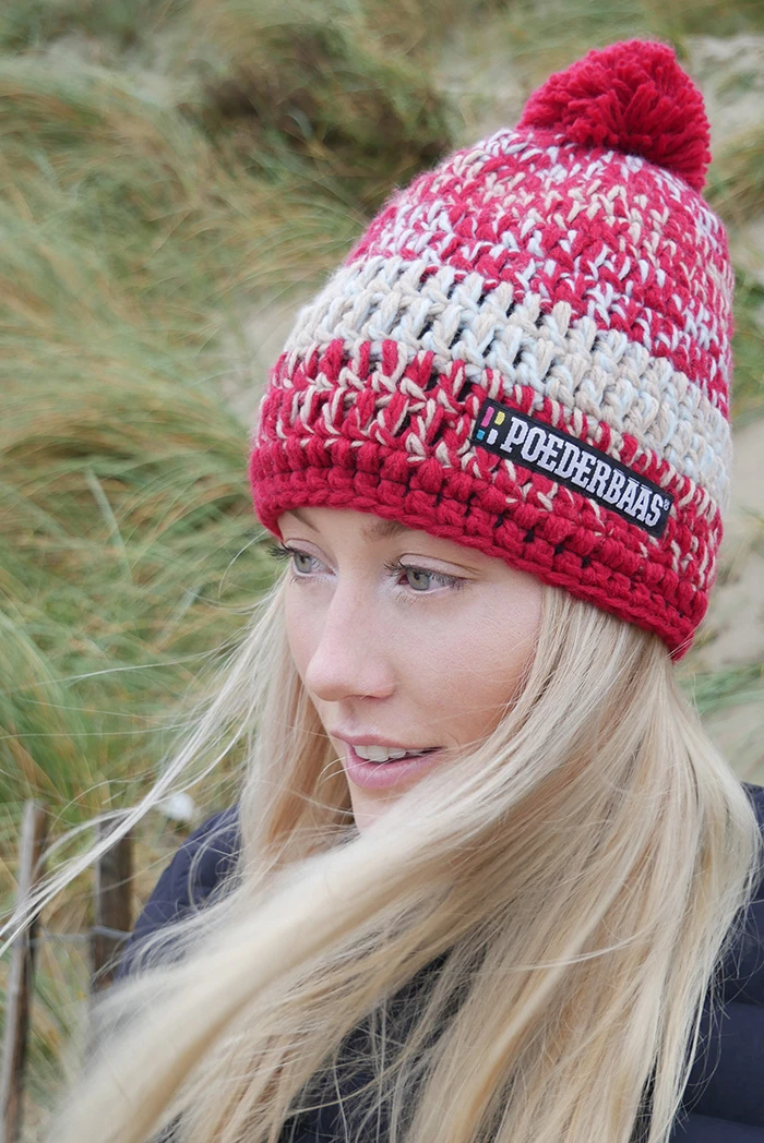 Poederbaas Crochet Ski Hat - Red/beige 2 Poederbaas Crochet Ski Hat - Red/beige - Afbeelding 2