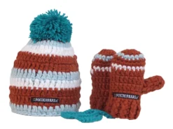 Poederbaas Kleurrijke Babymuts Gehaakt Met Wantjes - Bruin/blauw/wit