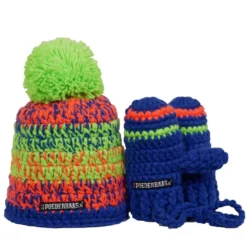 Poederbaas Kleurrijke Babymuts Met Handschoentjes - Limegroen/oranje/blauw