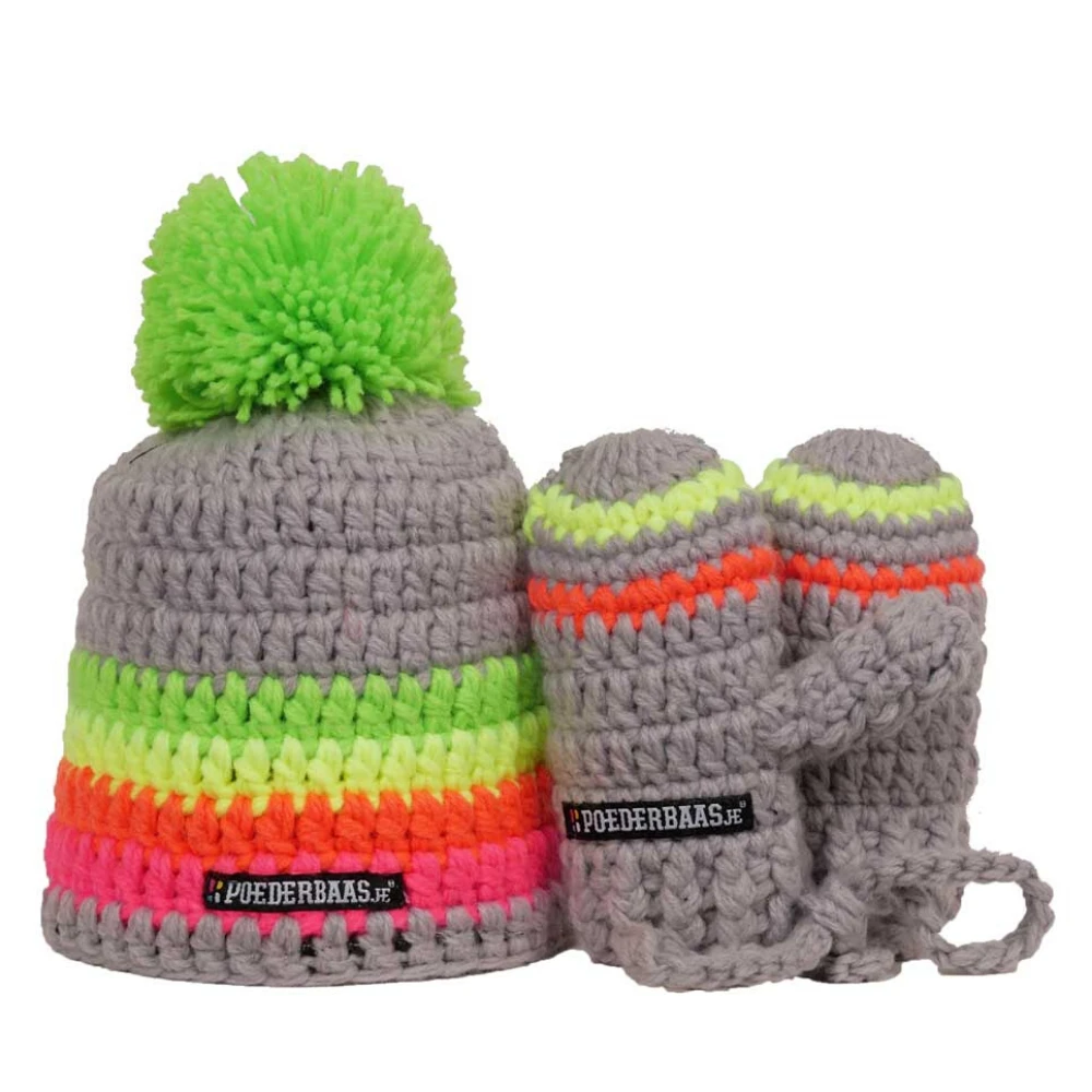 Poederbaas Kleurrijke Babymuts Met Handschoentjes - Grijs/groen/geel/roze 1 Poederbaas Kleurrijke Babymuts Met Handschoentjes - Grijs/groen/geel/roze