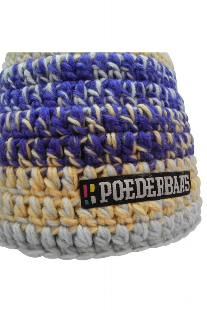 Poederbaas Kleurrijke Gehaakte Muts - Blauw/paars/beige 3 Poederbaas Kleurrijke Gehaakte Muts - Blauw/paars/beige - Afbeelding 3