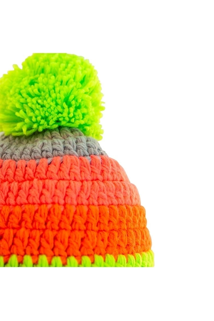 Poederbaas Kleurrijke Gehaakte Muts - Grijs/groen/roze/oranje 4 Poederbaas Kleurrijke Gehaakte Muts - Grijs/groen/roze/oranje - Afbeelding 4