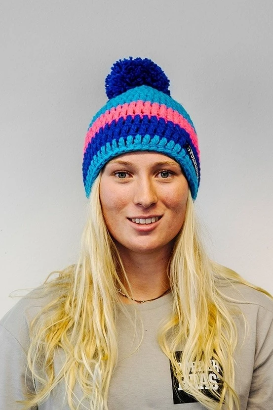 Poederbaas Korte Muts Met Pompon - Roze/donkerblauw 2 Poederbaas Korte Muts Met Pompon - Roze/donkerblauw - Afbeelding 2