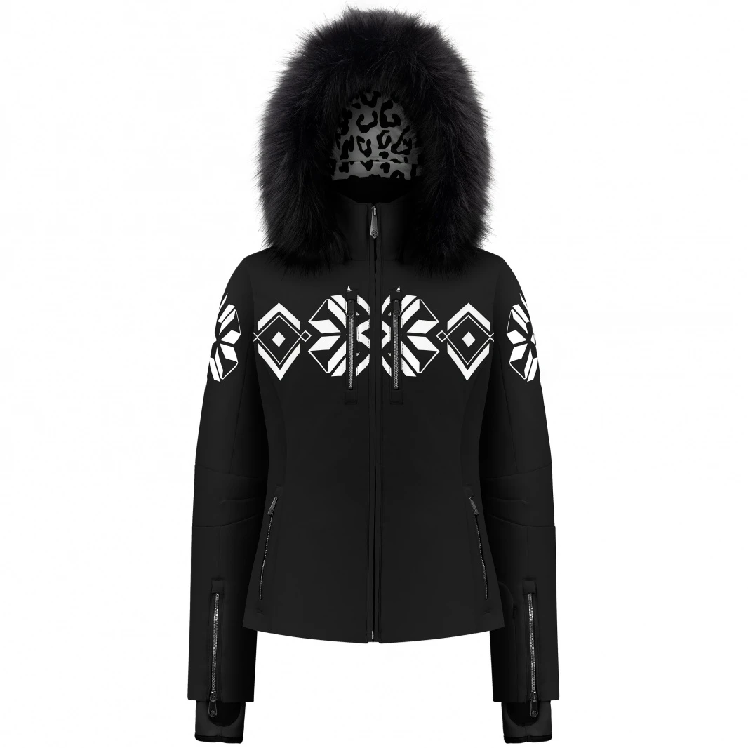 Zwarte Stretch Ski Jas Met Nepbont Poivre Blanc 1 Zwarte Stretch Ski Jas Met Nepbont Poivre Blanc